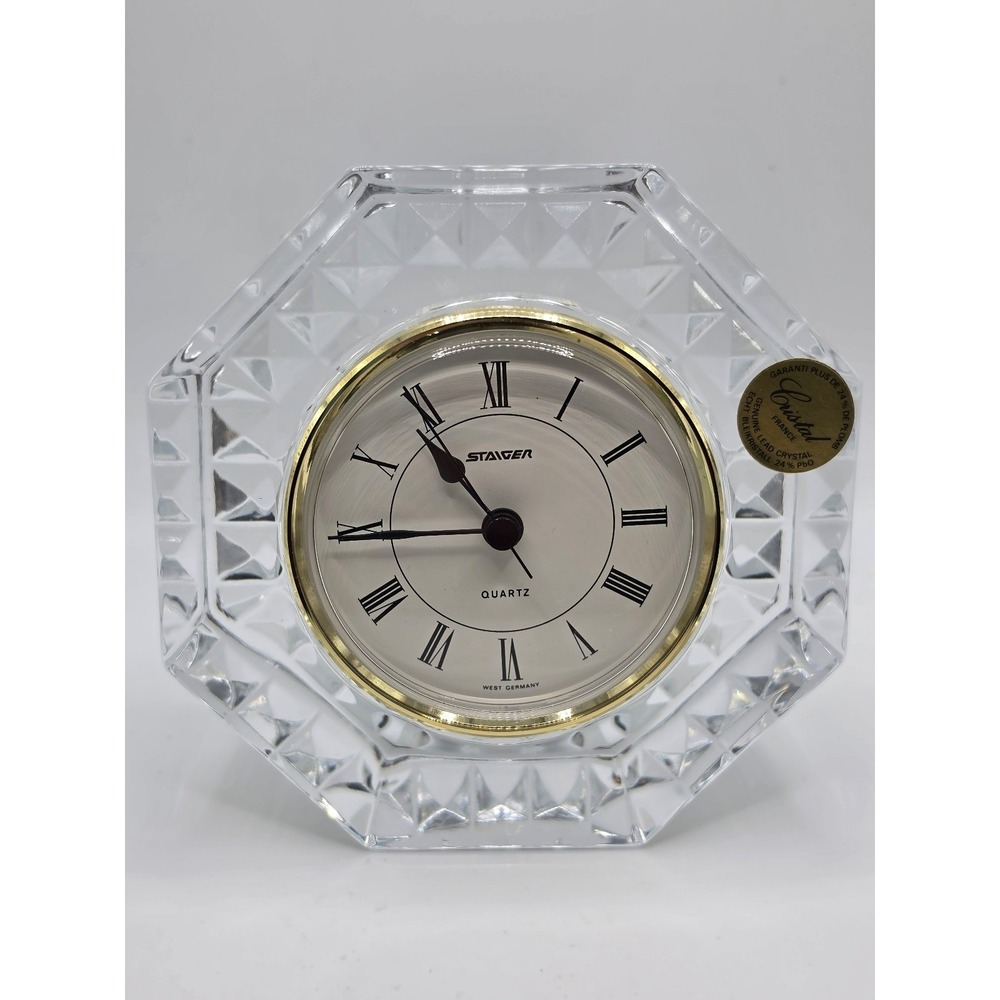 Heavy Lead Crystal Table Quartz Clock Staiger West Germany, Cristal Case France
